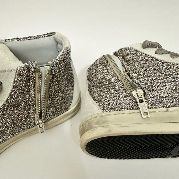 P448 Skate Glitter Sneakers Silver Gray High Top Lace Up - Picture 6 of 9